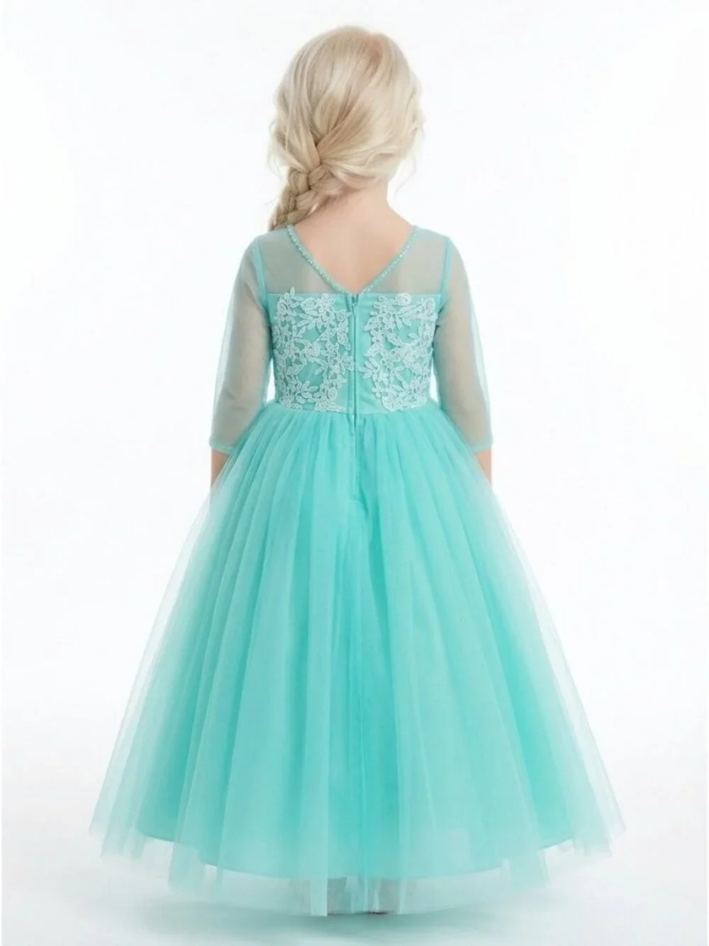 Girls Princess Party Dress Aqua Blue Lace Tulle Birthday Party